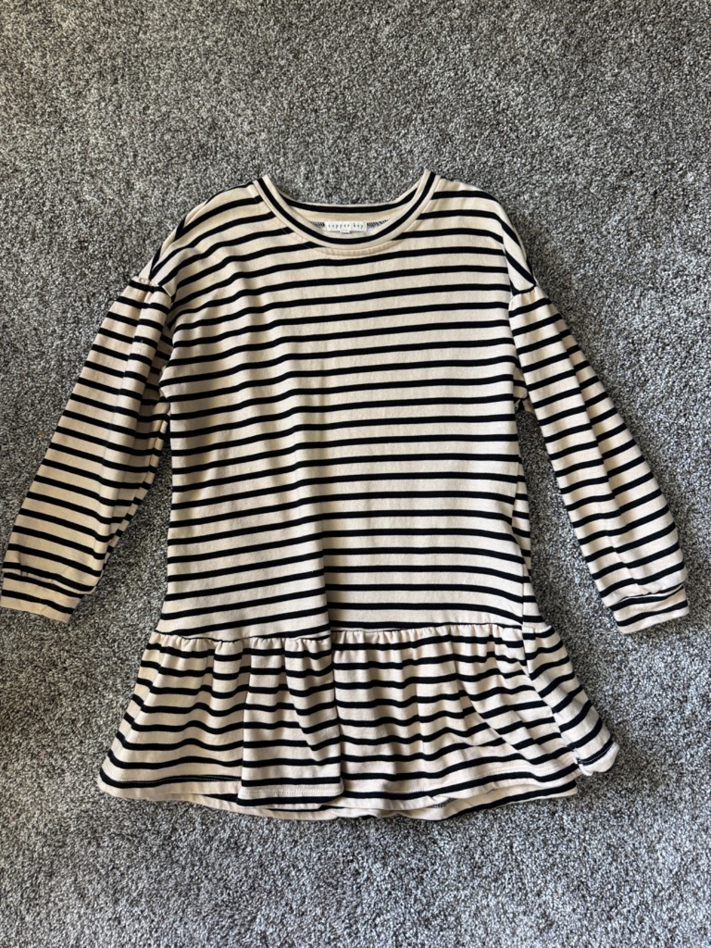 Copper Key Black & Cream Striped Ruffle-Hem Top